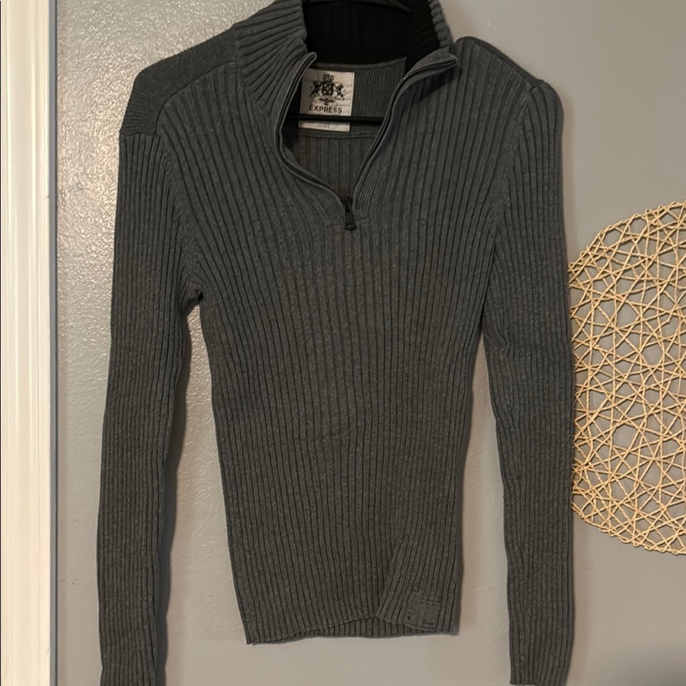 Express Gray Zip Up Sweater with Ribbed Texture